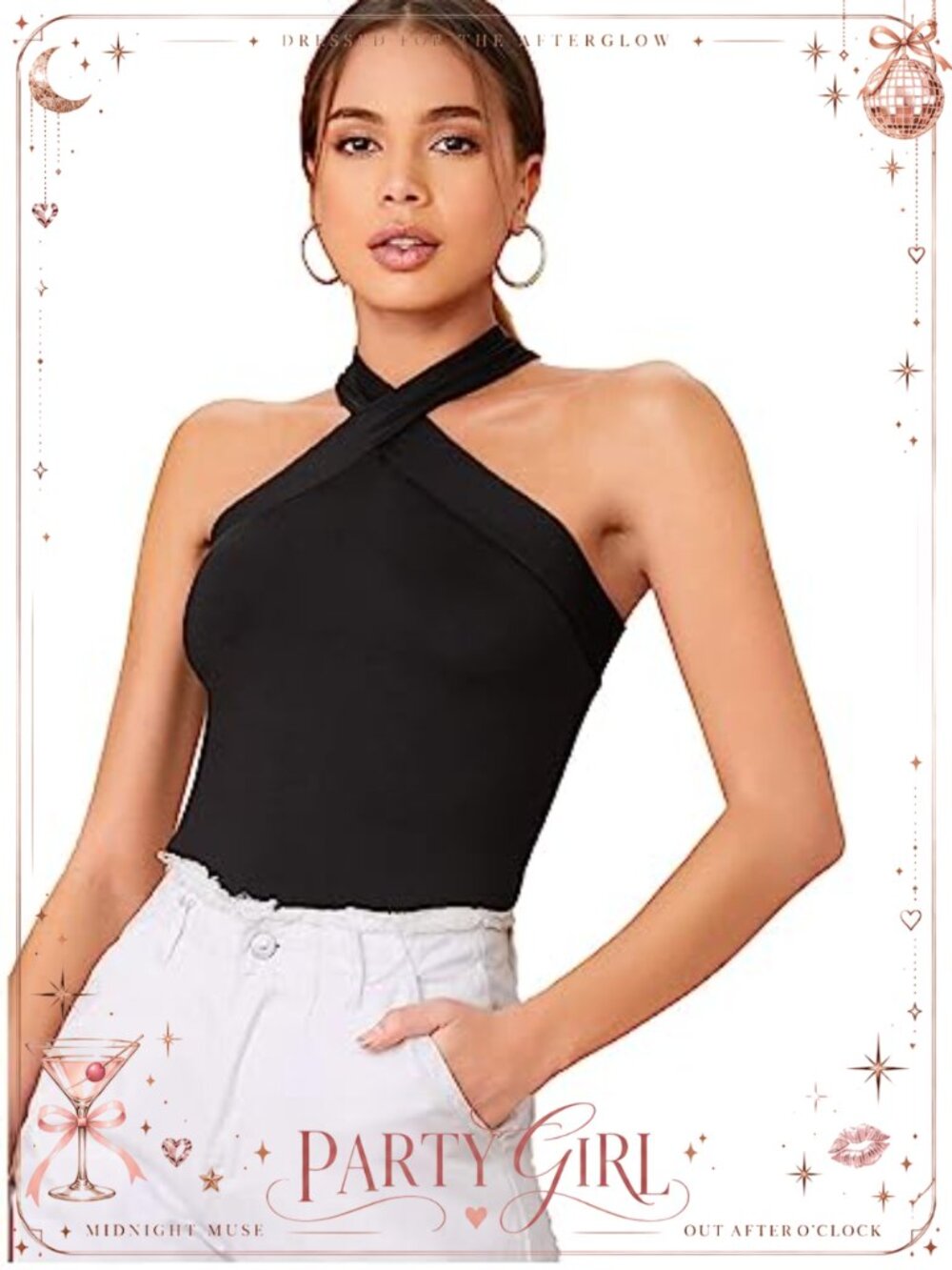Floerns Women's Criss Cross Halter Top Slim Fit Sleeveless Party Clubwear
